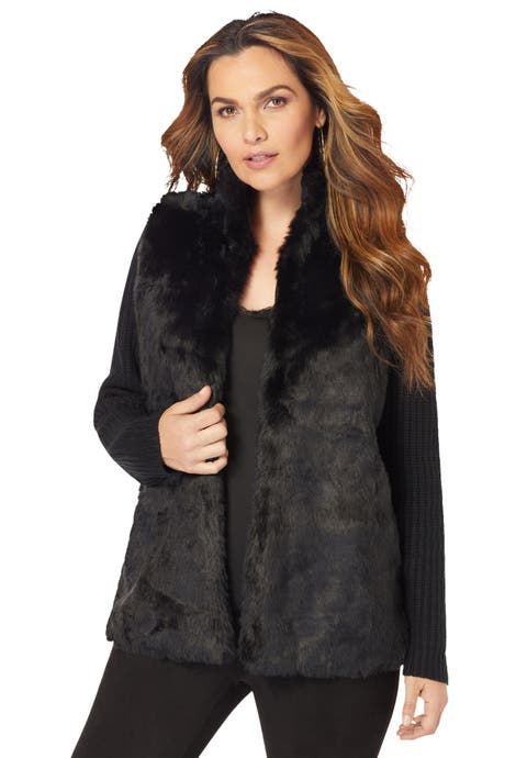 Faux Fur Cardigan Sweater (Plus)