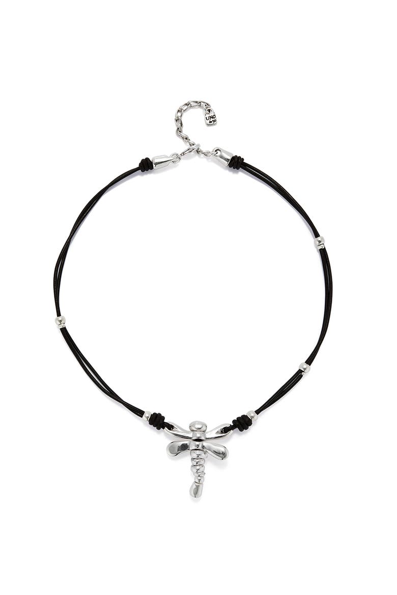 Leather Pendant Necklace With Dragonfly, Main, color, Silver