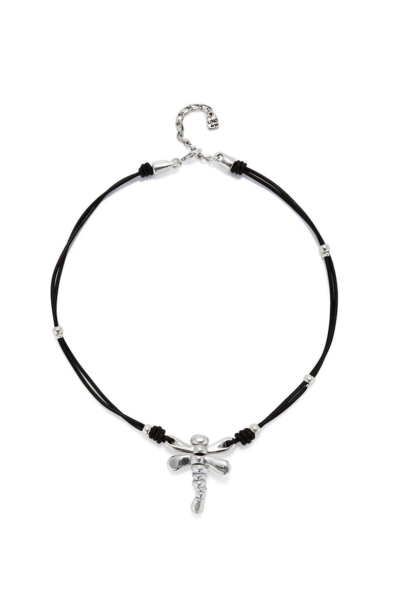 UNODE50 Leather Pendant Necklace With Dragonfly, Main, color, Silver