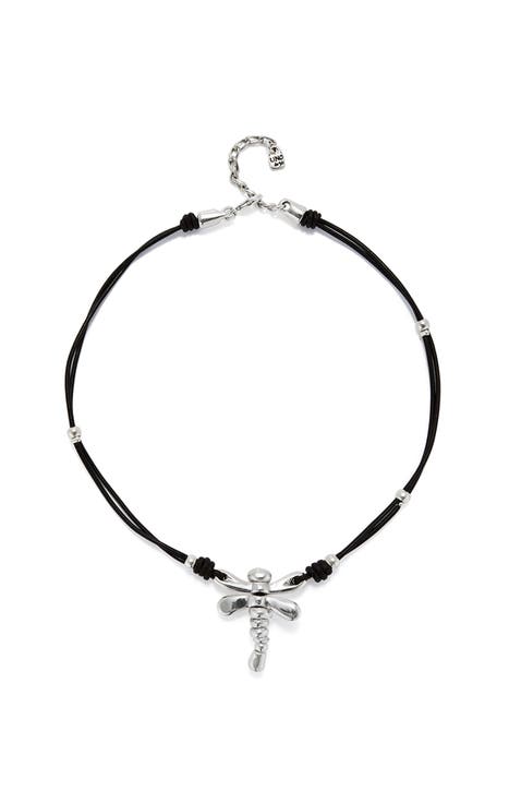 Leather Pendant Necklace With Dragonfly