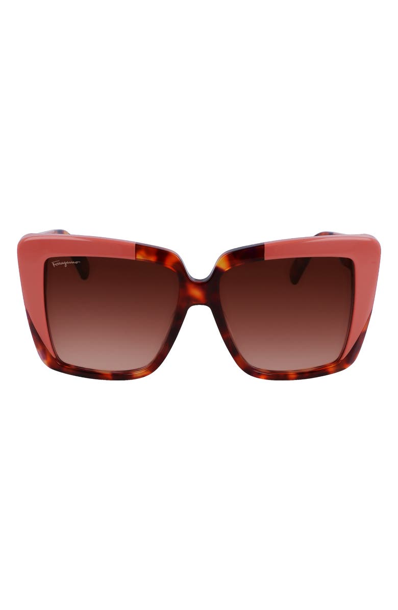 FERRAGAMO 55mm Gradient Rectangular Sunglasses, Main, color, Red Tortoise/ Rose
