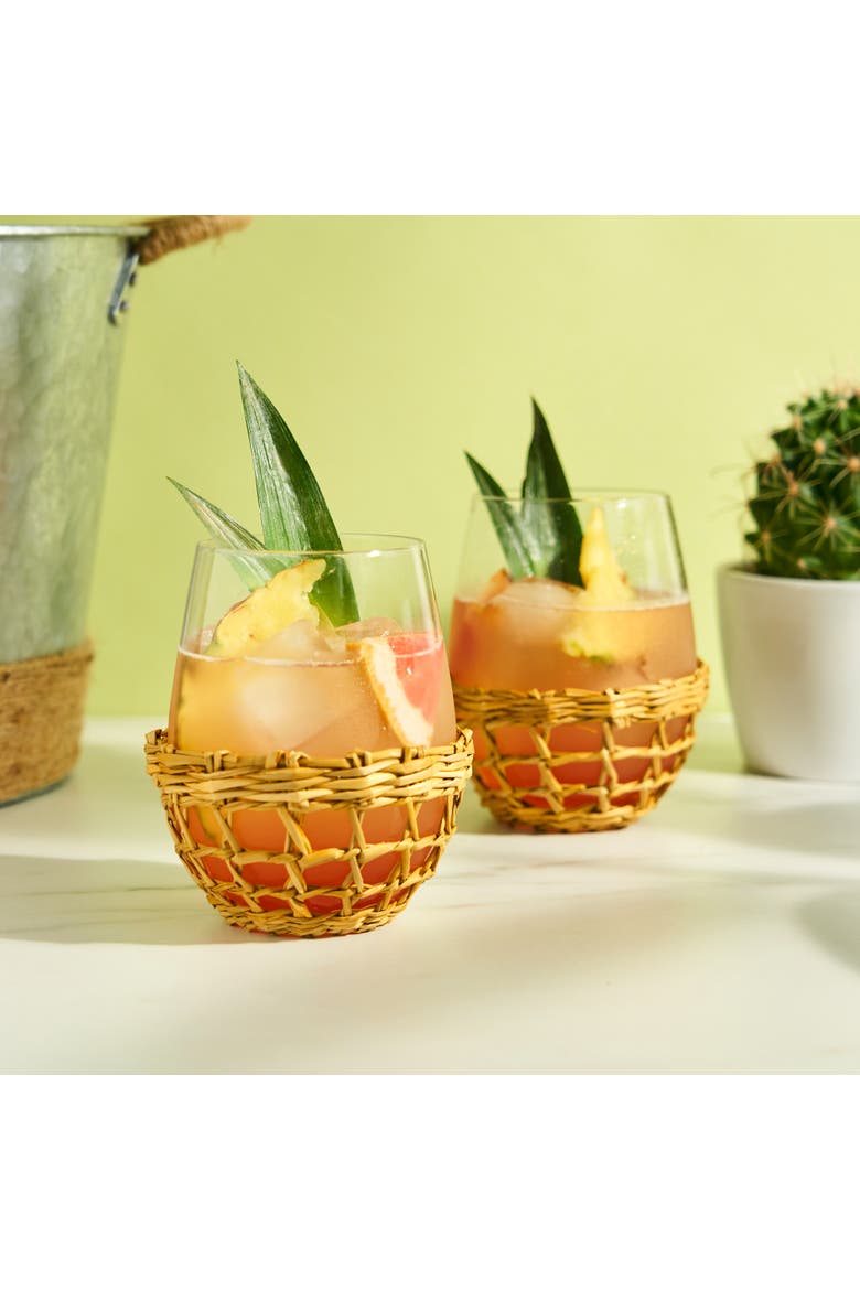 Island Stemless Wine Glasses Set of 2, Alternate, color, Beige