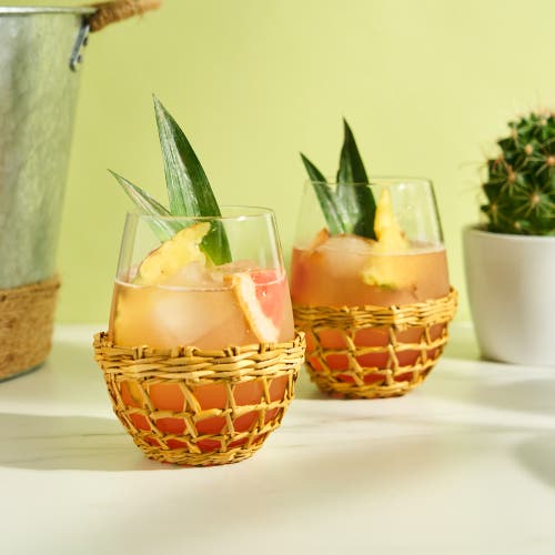 Twine Island Stemless Wine Glasses Set Of 2 In Beige