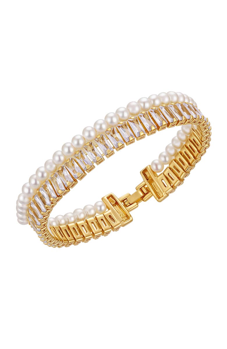 Vince Camuto Pearl Crystal Bracelet, Main, color, 14K Gold Plated
