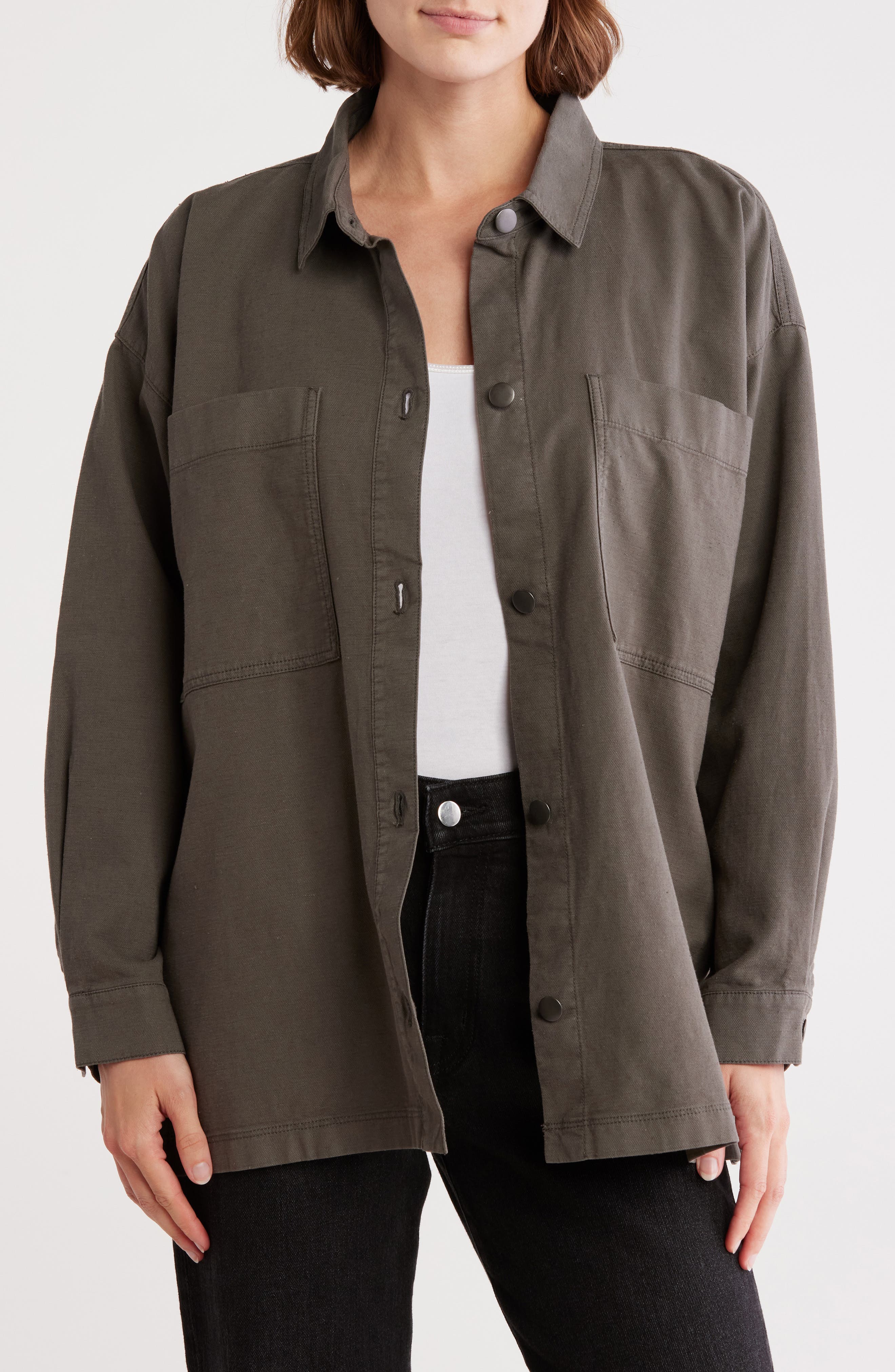 Eileen Fisher Boxy Stretch Organic Cotton & Hemp Shirt Jacket