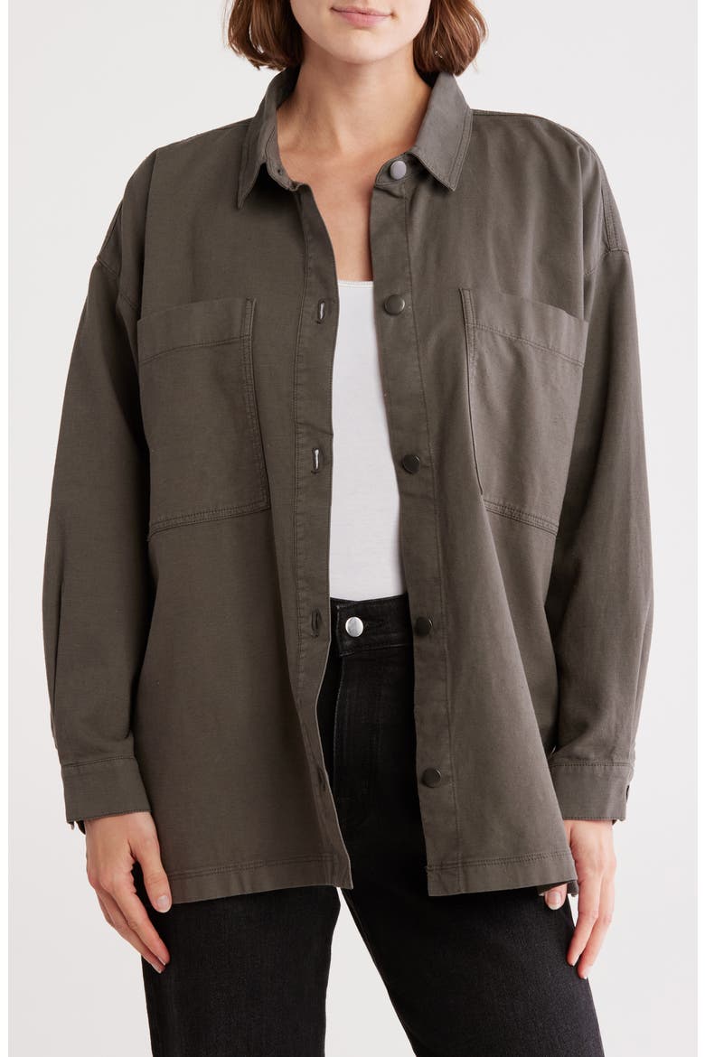 Boxy Stretch Organic Cotton & Hemp Shirt Jacket, Main, color, GROVE