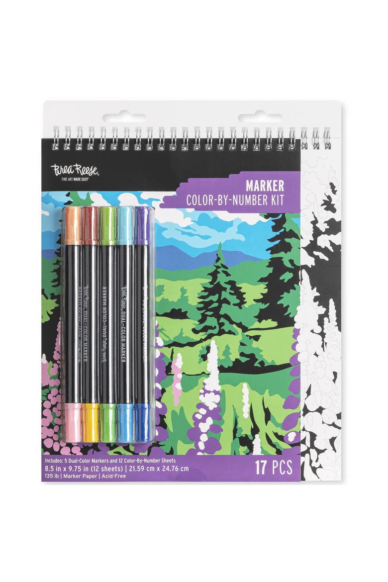 Marker Color by Number Kit Mountain Landscapes, Main, color, Multicolored