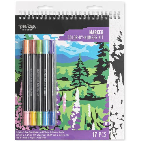 Marker Color by Number Kit Mountain Landscapes