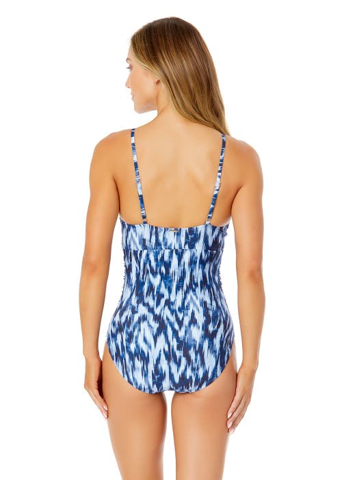 ANNE COLE TIE DYE IKAT HIDDEN UNDERWIRE DRAPE FRONT ONE PIECE SWIMSUIT