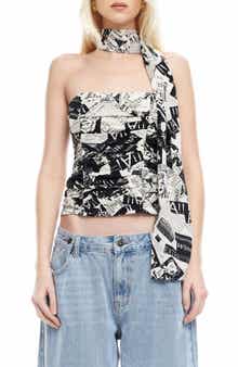 LIONESS Island Ruched Strapless Top & Scarf Set