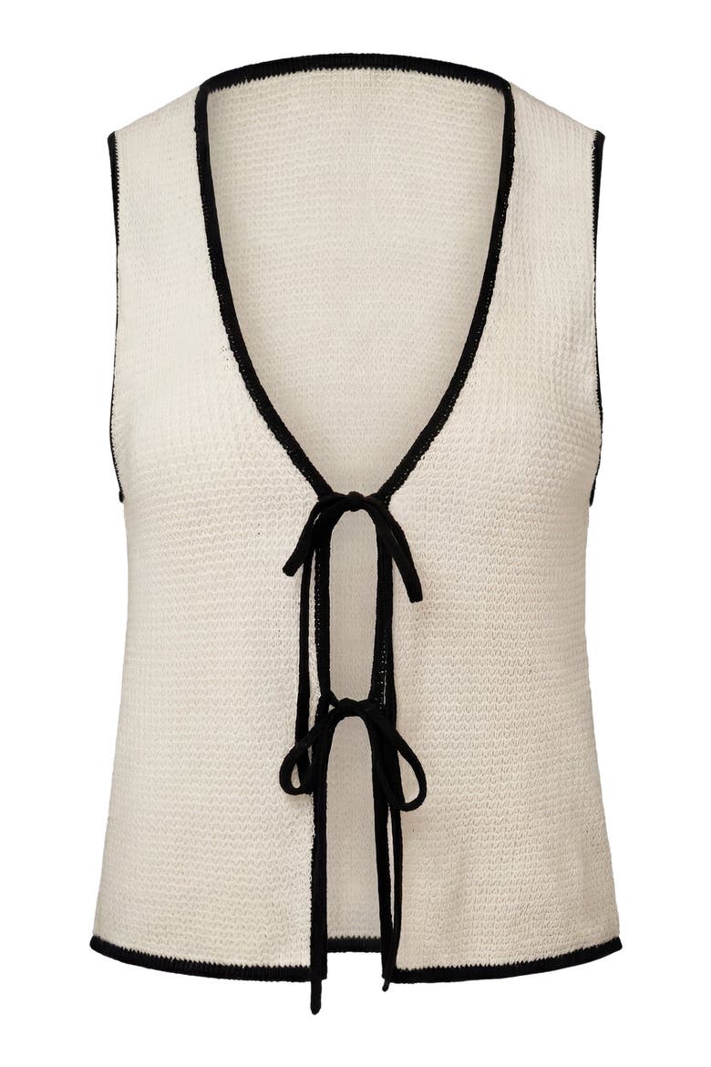 Knit Tie V-Neck Front Tank Top, Alternate, color, Egret/Black