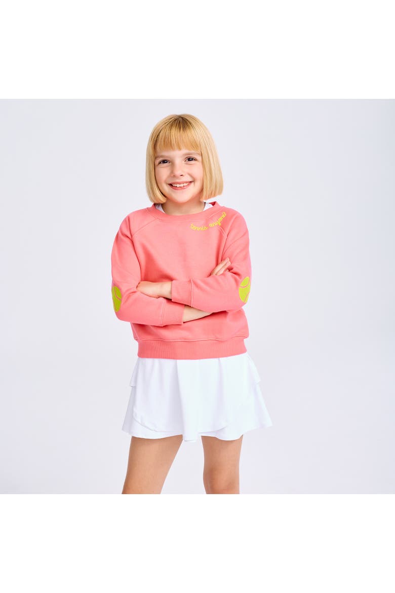 Kids On The Court Sweatshirt, Alternate, color, Coral Tennis Patches