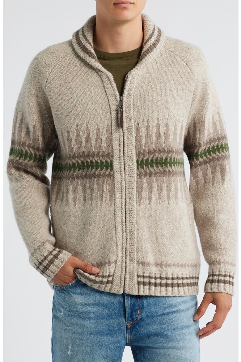 Sawtooth Buck Lambswool Blend Zip Cardigan, Alternate, color, SAWTOOTH OATMEAL