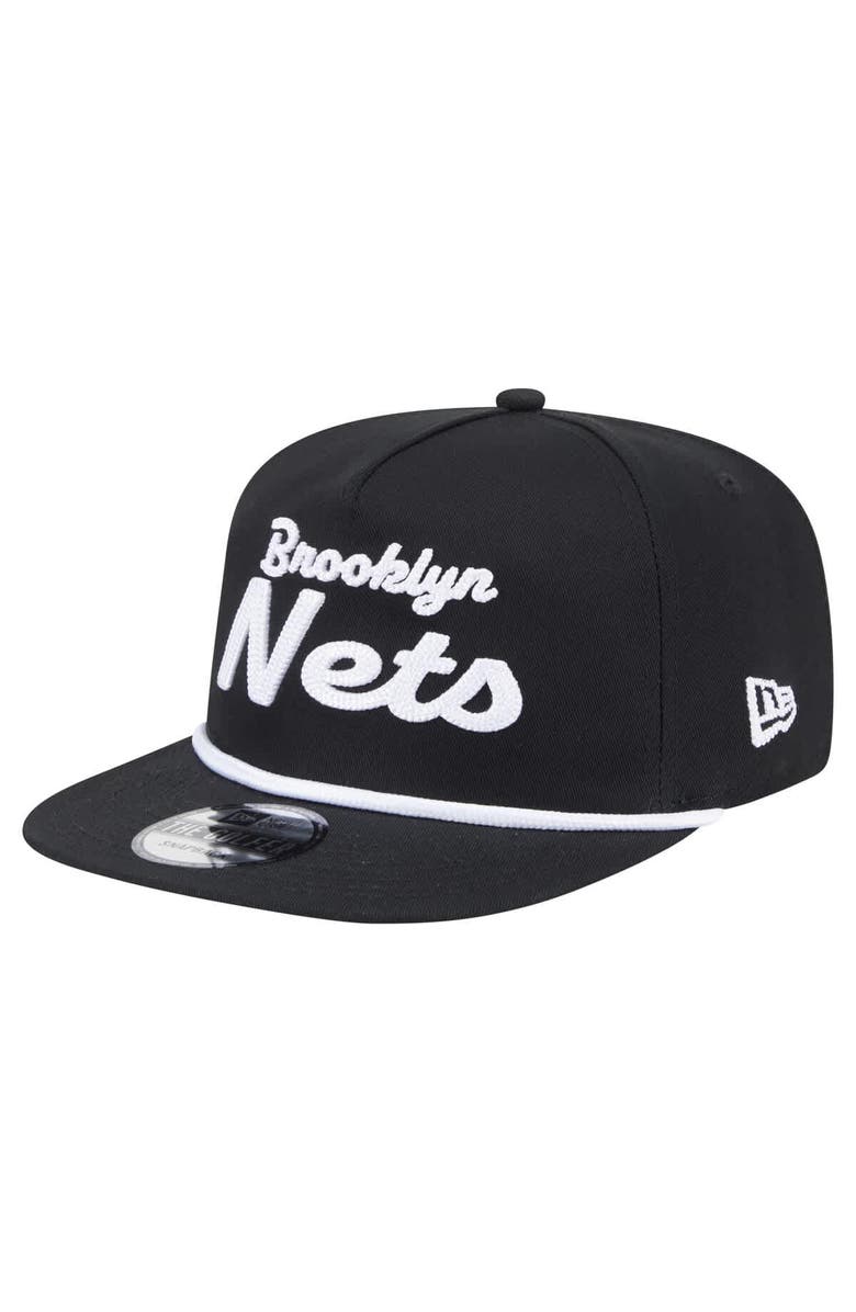 New Era Men's New Era Black Brooklyn Nets Team Text Golfer Snapback Hat, Alternate, color,