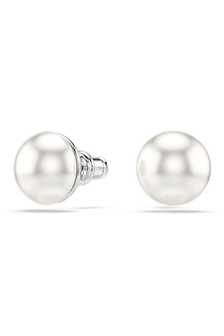 Matrix Crystal Pearl Stud Earrings, Alternate, color, WHITE/ SILVER