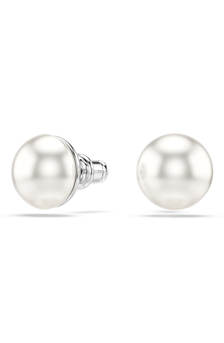Swarovski Matrix Crystal Pearl Stud Earrings, Alternate, color, White/ Silver