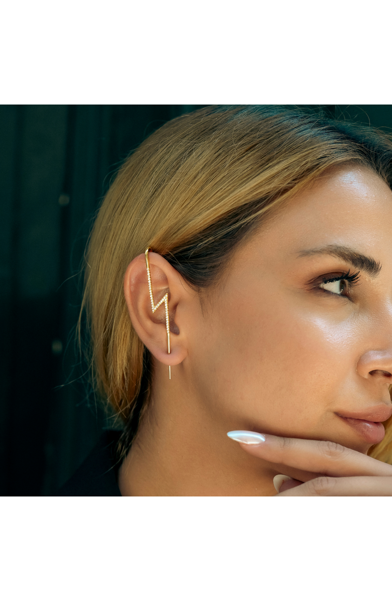 Spero London Sterling Silver Lightning Bolt Ear Crawler With White Gemstones, Alternate, color, Gold