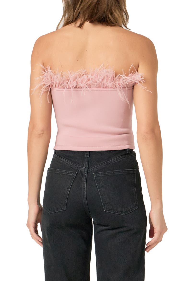 Feather Trim Strapless Top, Alternate, color, MAUVE