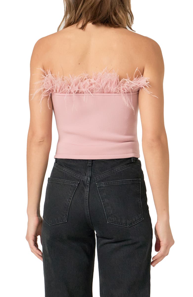 Endless Rose Feather Trim Strapless Top, Alternate, color, Mauve