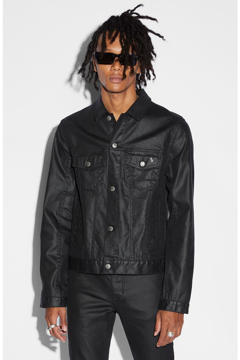 Waxed Denim Trucker Jacket, Alternate, color, BLACK