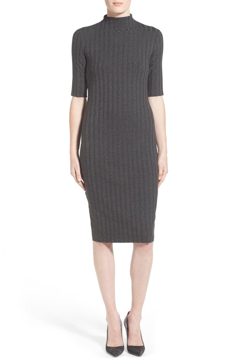 Mock Neck Rib Knit Dress, Main, color, ANTHRACITE