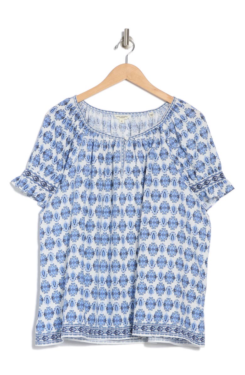 MAX STUDIO Keyhole Short Sleeve Top, Alternate, color, Blue/ White Paisley Pnch
