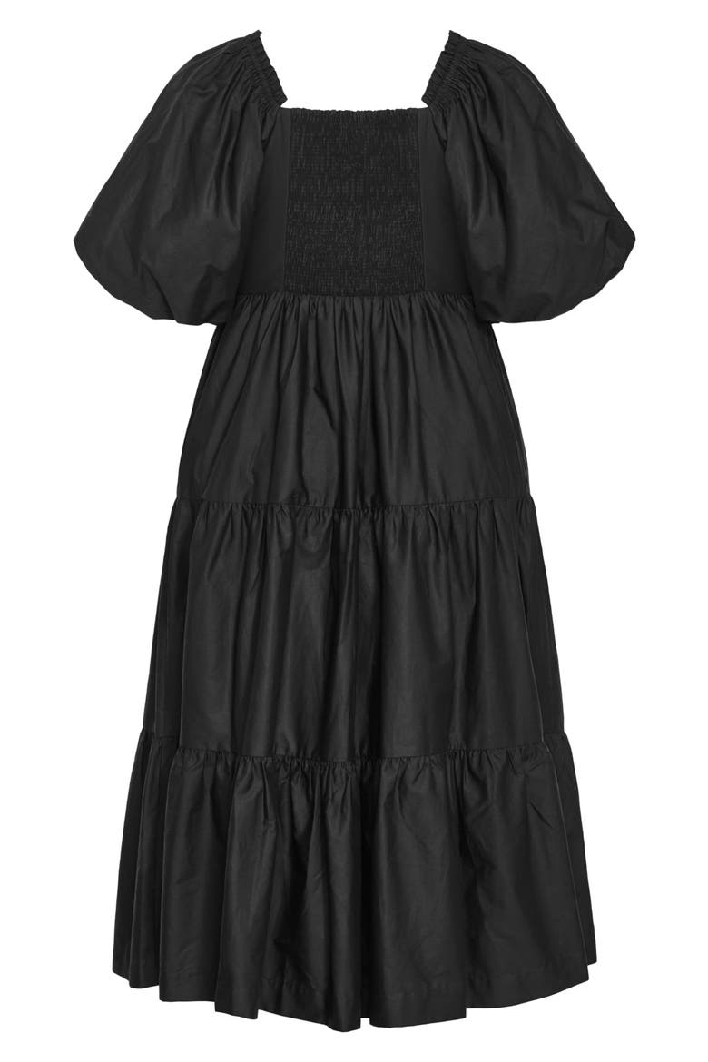 Fantasy Tiered Puff Sleeve Midi Dress, Alternate, color, BLACK