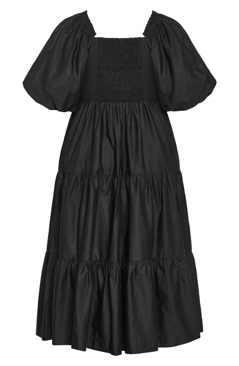 City Chic Fantasy Tiered Puff Sleeve Midi Dress, Alternate, color, Black