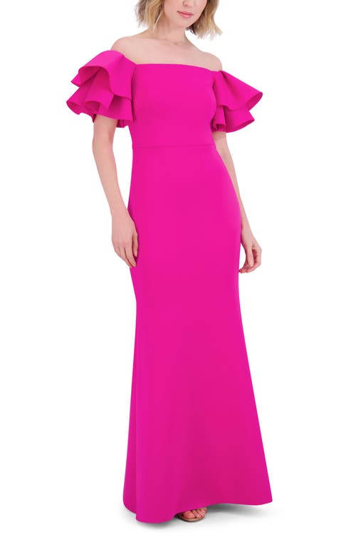 ELIZA J ELIZA J RUFFLE SLEEVE OFF THE SHOULDER MERMAID GOWN