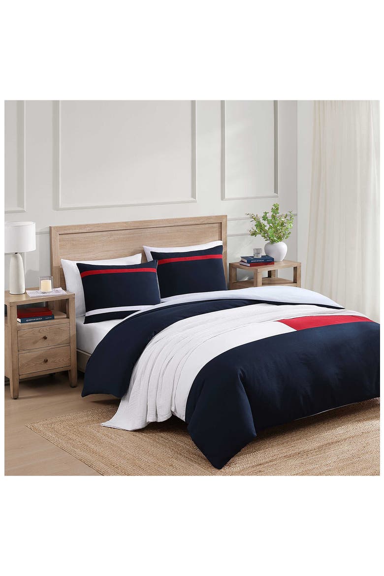 Iconic Anniversary Seersucker Comforter & Shams Set, Alternate, color, NAVY BLUE/ RED/ WHITE
