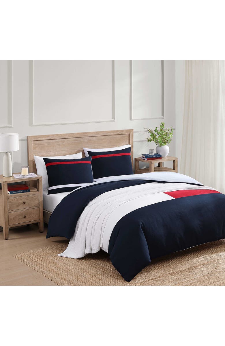 Tommy Hilfiger Iconic Anniversary Seersucker Comforter & Shams Set, Alternate, color, Navy Blue/ Red/ White
