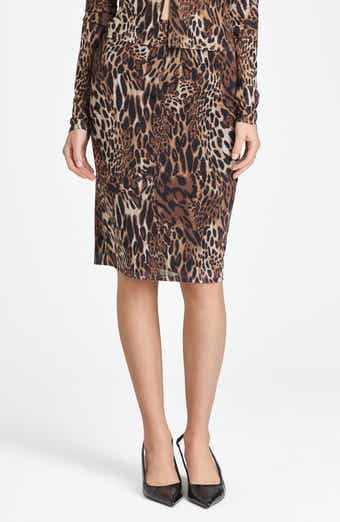 WAYF Maude Leopard Print Mesh Pencil Skirt