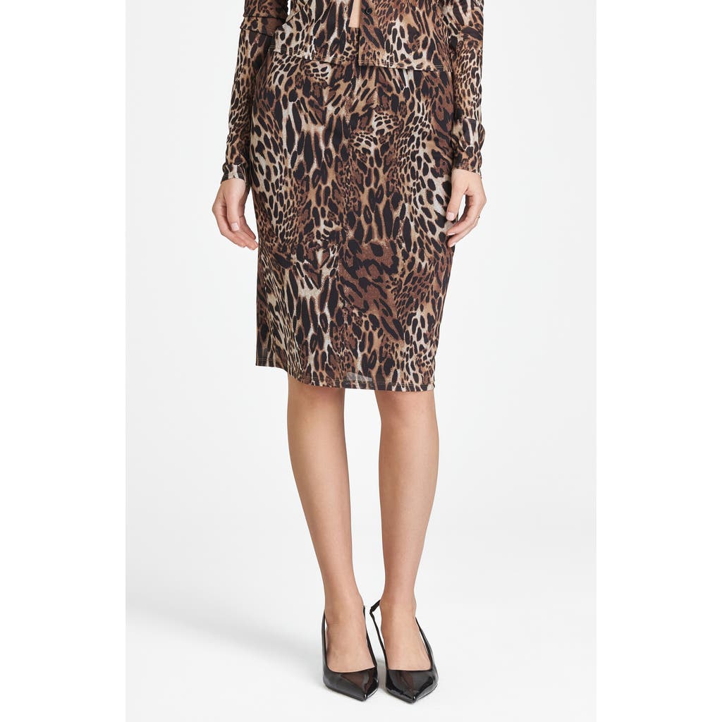 WAYF WAYF MAUDE LEOPARD PRINT MESH PENCIL SKIRT