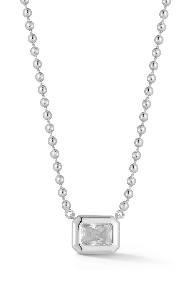 Emerald Cut Cubic Zirconia Pendant Necklace, Main, color, SILVER