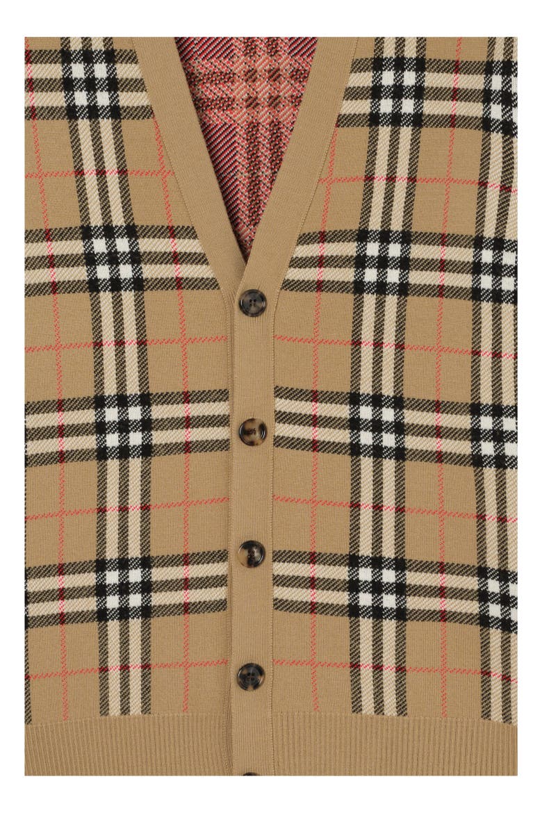 Check Cotton Wool Cardigan, Alternate, color, Sand beige