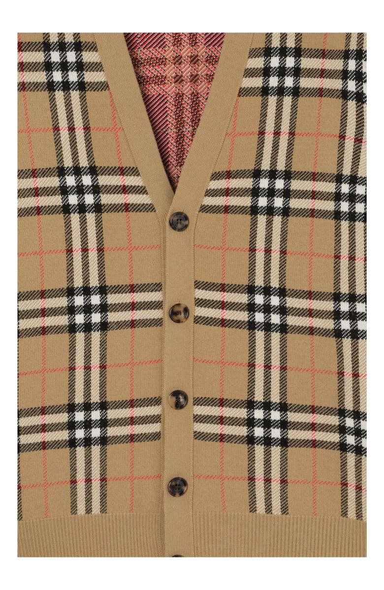 Burberry Check Cotton Wool Cardigan, Alternate, color, Sand Beige