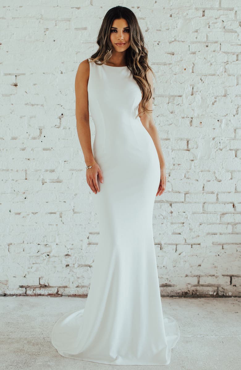 Noel and Jean by Katie May Theo Low Back Crepe Mermaid Gown, Main, color,