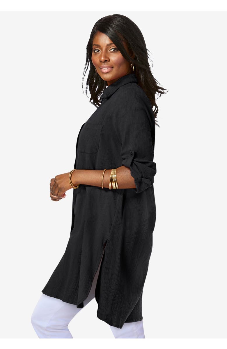 Jessica London Gauze Mega Tunic, Alternate, color, Black