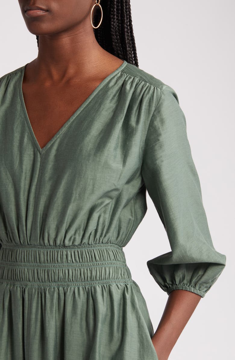 Nordstrom Smocked Waist Cotton & Silk Dress, Alternate, color, 