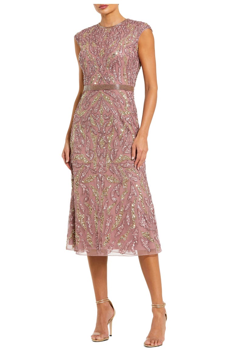 Mac Duggal Sequin High Neck Sleeveless Midi Cocktail Dress, Main, color, Vintage Lilac
