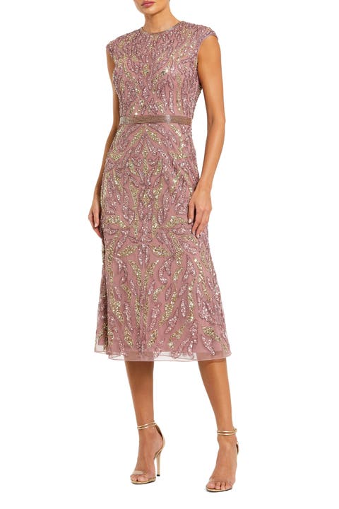 Sequin High Neck Sleeveless Midi Cocktail Dress