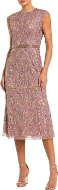 Mac Duggal Sequin High Neck Sleeveless Midi Cocktail Dress