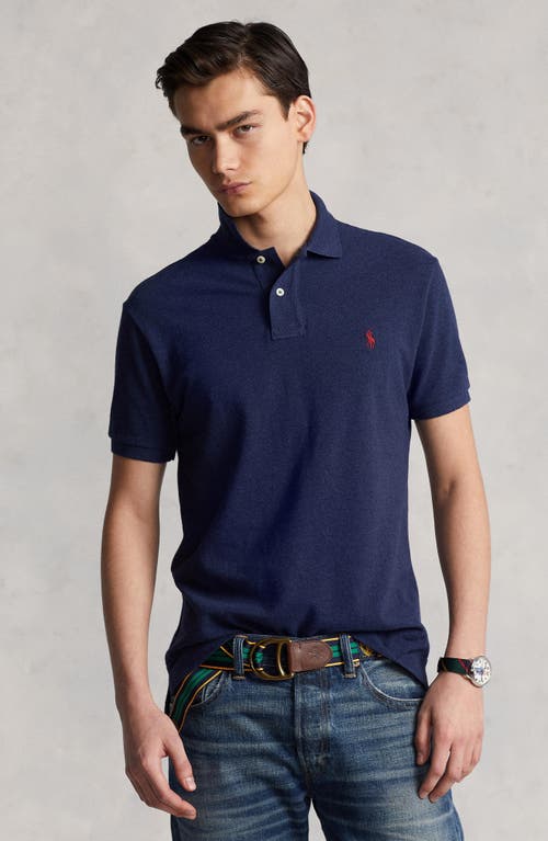 Polo Ralph Lauren Icon Logo Tipped Pique Polo Custom Fit In Blue