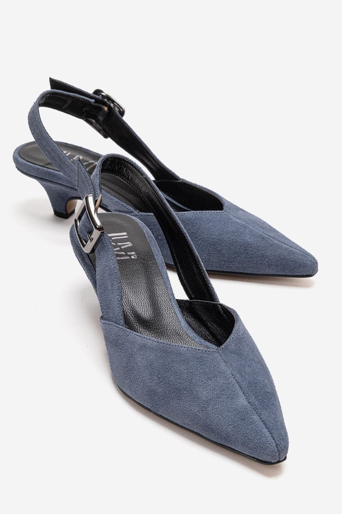 Dioris Leather Slingback Kitten Heel Pump, Main, color, Denim Suede