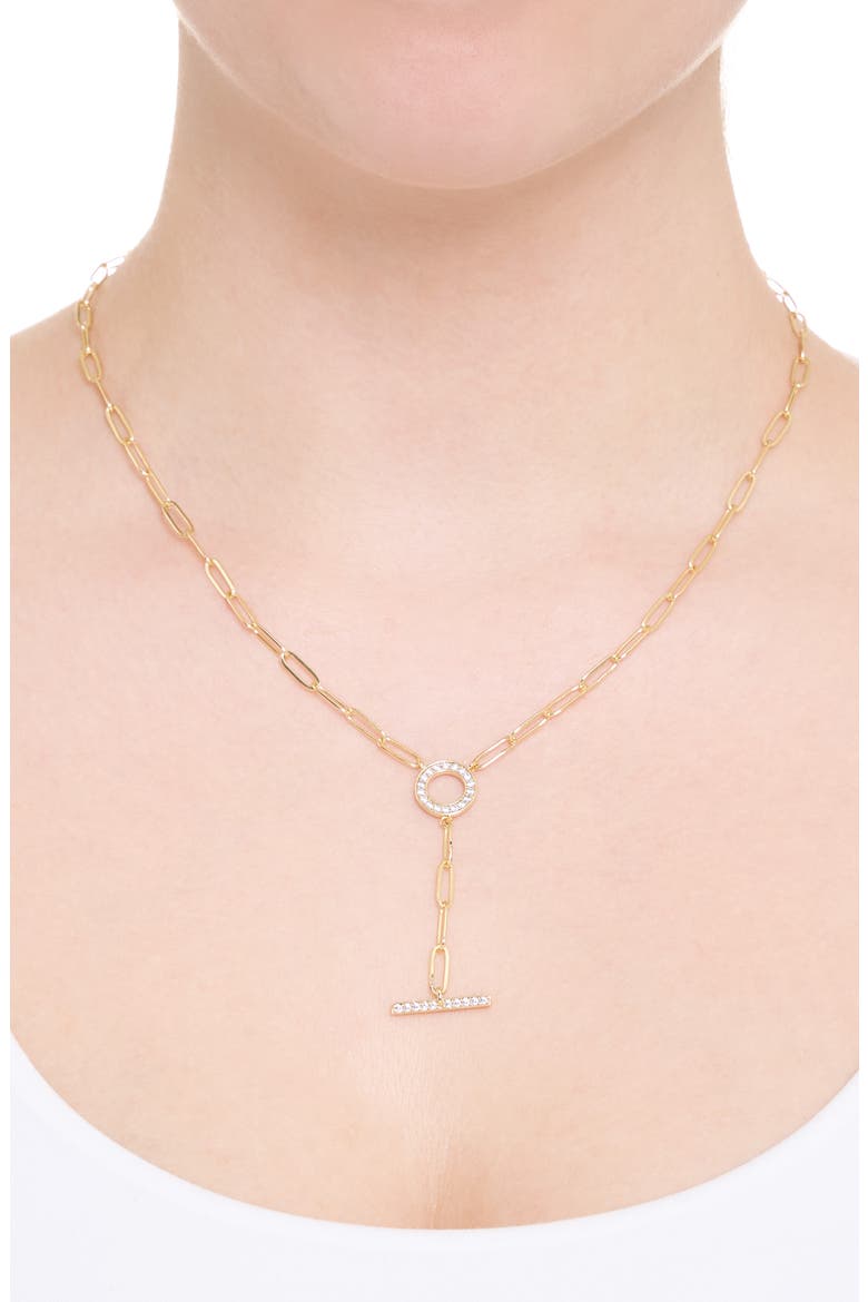 Pavé Paper Clip Chain Toggle Necklace, Alternate, color, GOLD