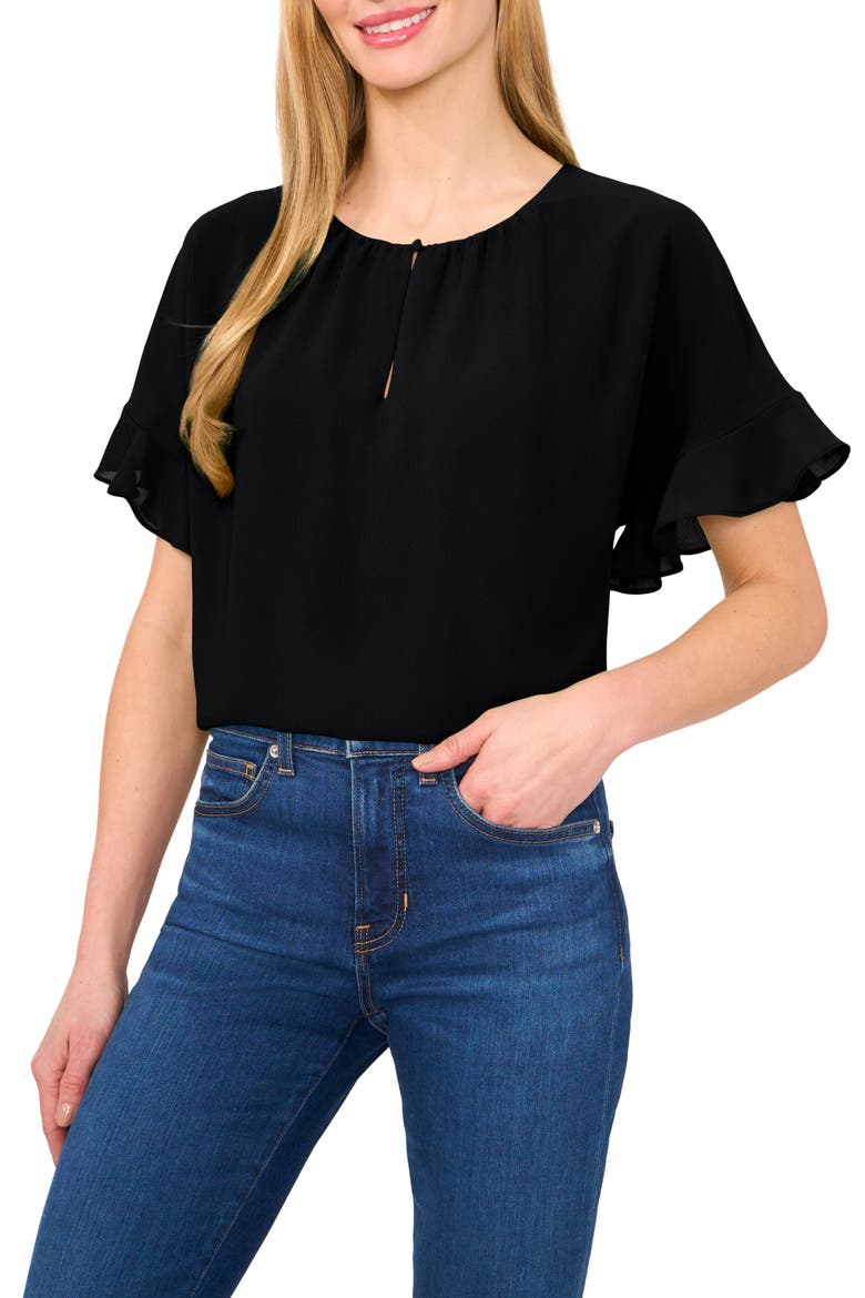 Flutter Sleeve Georgette Top, Main, color, RICH BLACK