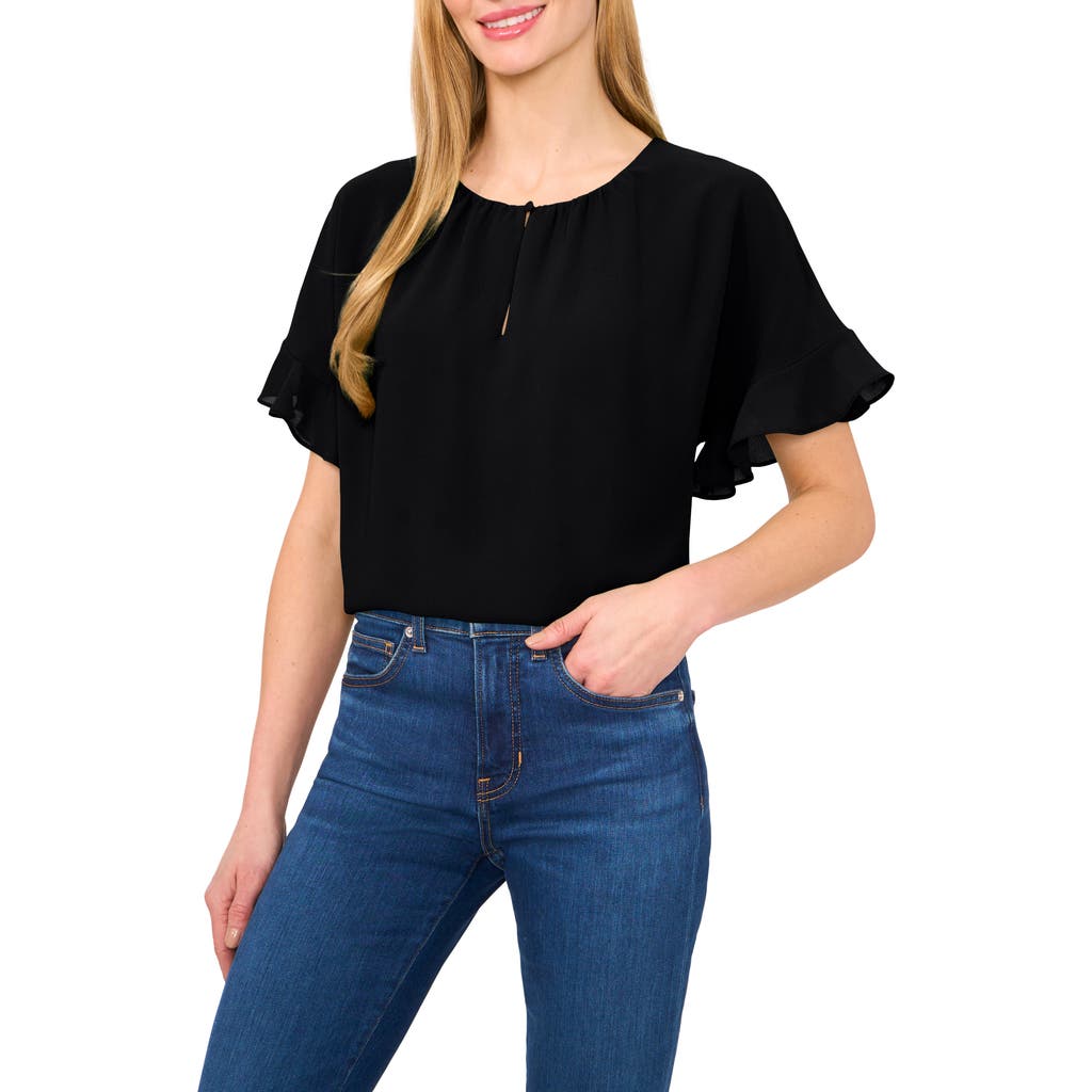 Cece Flutter Sleeve Georgette Top In Black