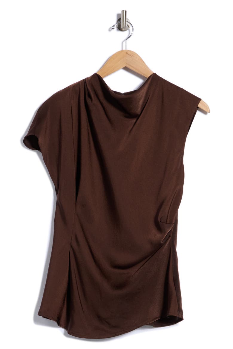 Draped Asymmetric Top, Alternate, color, CHOCOLATE
