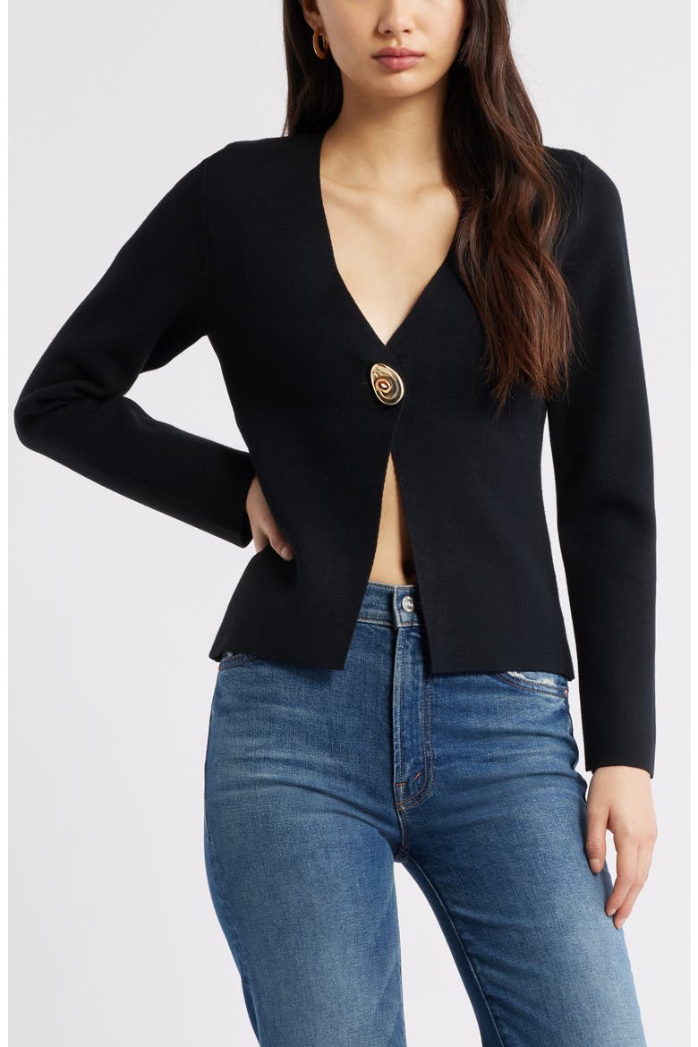 Structured One-Button Cardigan, Main, color, BLACK