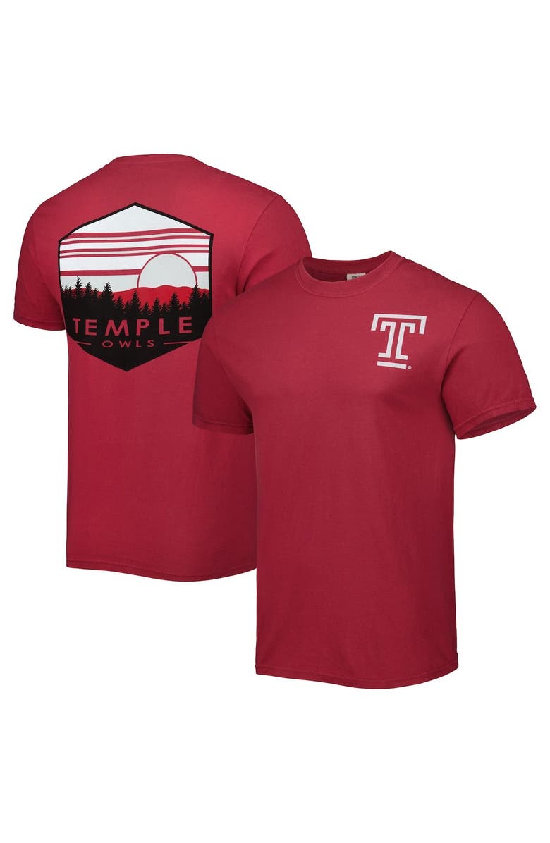 IMAGE ONE Men's Red Temple Owls Landscape Shield T-Shirt, Alternate, color, Red